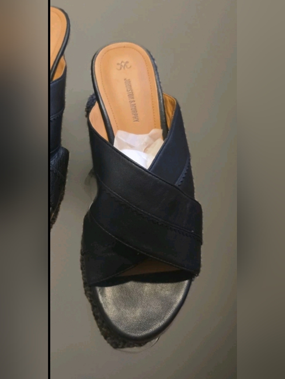 Pre-loved Johnson & Murphy Black/ Animal Print Leather Wedge Sz 9. - Picture 5 of 6